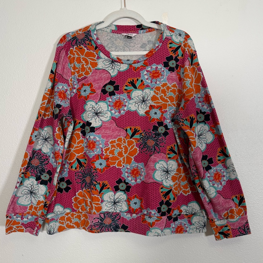 The Kit floral multicolor‎ long sleeve pullover top women’s Sz 2X
